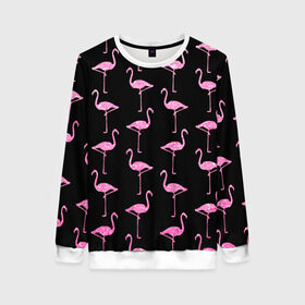 Женский свитшот 3D с принтом Фламинго | Чёрная в Санкт-Петербурге, 100% полиэстер с мягким внутренним слоем | круглый вырез горловины, мягкая резинка на манжетах и поясе, свободная посадка по фигуре | birds | drawing | fashion | feathers | flamingo | graphics | illustration | pink | stand | style | wings | youth | графика | иллюстрация | картинка | клюв | красивые | крылья | мода | молодежная | перья | птицы | рисунок | розовый | стиль | стоят