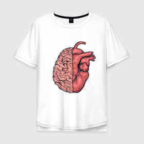 Мужская футболка хлопок Oversize с принтом Мозг vs Сердце в Санкт-Петербурге, 100% хлопок | свободный крой, круглый ворот, “спинка” длиннее передней части | art | brain | drawing | heart | арт | мозг | рисунок | сердце