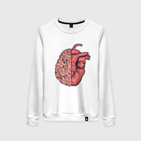 Женский свитшот хлопок с принтом Мозг vs Сердце в Санкт-Петербурге, 100% хлопок | прямой крой, круглый вырез, на манжетах и по низу широкая трикотажная резинка  | art | brain | drawing | heart | арт | мозг | рисунок | сердце