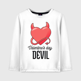 Детский лонгслив хлопок с принтом Valentines Day Devil в Санкт-Петербурге, 100% хлопок | круглый вырез горловины, полуприлегающий силуэт, длина до линии бедер | Тематика изображения на принте: art | devil | heart | holiday | valentines day | арт | день влюбленных | день святого валентина | дьявол | праздник | сердце