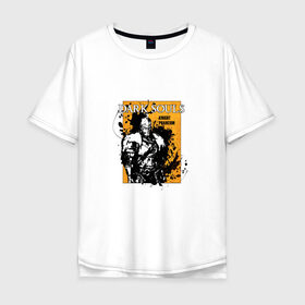 Мужская футболка хлопок Oversize с принтом Dark Souls в Санкт-Петербурге, 100% хлопок | свободный крой, круглый ворот, “спинка” длиннее передней части | Тематика изображения на принте: dark souls | брызги | войн | дакр соулс | игра | рыцарь | тёмные души