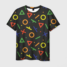 Мужская футболка 3D с принтом Геймерский узор - Аркада в Санкт-Петербурге, 100% полиэфир | прямой крой, круглый вырез горловины, длина до линии бедер | абстрактный | аркада | детский | джойстик | игра | кнопки | паттерн | подарок | сони | тетрис | узор | управление | цветной