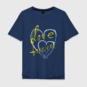 Мужская футболка хлопок Oversize с принтом Love forever в Санкт-Петербурге, 100% хлопок | свободный крой, круглый ворот, “спинка” длиннее передней части | Тематика изображения на принте: белый | желтый | лав форевер | любовь | любовь навсегда | сердца
