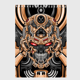 Скетчбук с принтом CyberSkull в Санкт-Петербурге, 100% бумага
 | 48 листов, плотность листов — 100 г/м2, плотность картонной обложки — 250 г/м2. Листы скреплены сверху удобной пружинной спиралью | cyberpunk | evil | head | mask | mechanical | rage | robot | skull | арт | гнев | голова | демон | дьявол | злой | киберпанк | маска | механический | монстр | робот | рога | самурай | череп