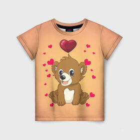 Детская футболка 3D с принтом Медвежонок в Санкт-Петербурге, 100% гипоаллергенный полиэфир | прямой крой, круглый вырез горловины, длина до линии бедер, чуть спущенное плечо, ткань немного тянется | bear | day | heart | love | romantic | valentine | valentines | амур | валентина | влюбленные | влюбленных | всех | день | купидон | любовь | медведь | медвежонок | романтика | романтичность | святого | сердечки | сердечко