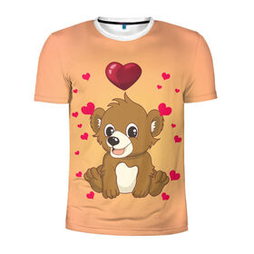 Мужская футболка 3D спортивная с принтом Медвежонок в Санкт-Петербурге, 100% полиэстер с улучшенными характеристиками | приталенный силуэт, круглая горловина, широкие плечи, сужается к линии бедра | bear | day | heart | love | romantic | valentine | valentines | амур | валентина | влюбленные | влюбленных | всех | день | купидон | любовь | медведь | медвежонок | романтика | романтичность | святого | сердечки | сердечко