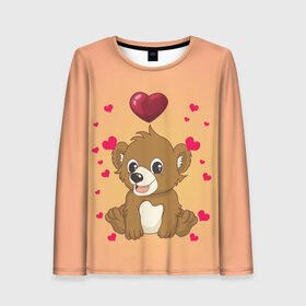 Женский лонгслив 3D с принтом Медвежонок в Санкт-Петербурге, 100% полиэстер | длинные рукава, круглый вырез горловины, полуприлегающий силуэт | bear | day | heart | love | romantic | valentine | valentines | амур | валентина | влюбленные | влюбленных | всех | день | купидон | любовь | медведь | медвежонок | романтика | романтичность | святого | сердечки | сердечко