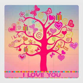 Магнитный плакат 3Х3 с принтом Дерево любви признание в Санкт-Петербурге, Полимерный материал с магнитным слоем | 9 деталей размером 9*9 см | бабочки | дерево | деревце | любовь | признание | розовый | романтика | сердечки | цветочки