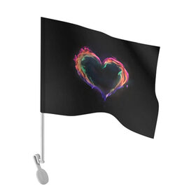 Флаг для автомобиля с принтом пламенное сердце на черном в Санкт-Петербурге, 100% полиэстер | Размер: 30*21 см | Тематика изображения на принте: любовь | огонь | пламя | пылает | радужный огонь | сердечко | сердце | темный фон | чувства