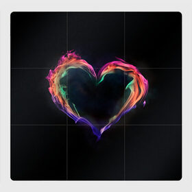 Магнитный плакат 3Х3 с принтом пламенное сердце на черном в Санкт-Петербурге, Полимерный материал с магнитным слоем | 9 деталей размером 9*9 см | Тематика изображения на принте: любовь | огонь | пламя | пылает | радужный огонь | сердечко | сердце | темный фон | чувства