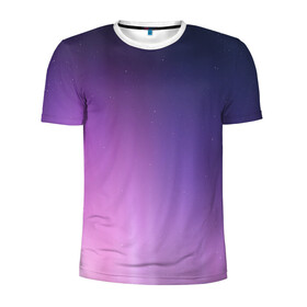 Мужская футболка 3D спортивная с принтом северное сияние фиолетовый в Санкт-Петербурге, 100% полиэстер с улучшенными характеристиками | приталенный силуэт, круглая горловина, широкие плечи, сужается к линии бедра | Тематика изображения на принте: градиент | звезды | космос | небо | ночь | природа | пурпурный | север | северное сияние | сиреневый | фиолетовый