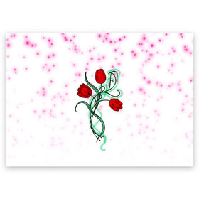 Поздравительная открытка с принтом Весенний вальс в Санкт-Петербурге, 100% бумага | плотность бумаги 280 г/м2, матовая, на обратной стороне линовка и место для марки
 | 8 марта | love | tulips | алые | бабушка | букет | бутоны | весна | девушке | дочь | жена | женщинам | красные цветы | лепестки | лето | листья | лучшая | любимая | любовь | мама | подарок | природа