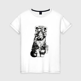 Женская футболка хлопок с принтом Боевой Котяра Кот в Санкт-Петербурге, 100% хлопок | прямой крой, круглый вырез горловины, длина до линии бедер, слегка спущенное плечо | cat | кот | котенок | котик | коты | кошечка | кошка | кошки | летчик