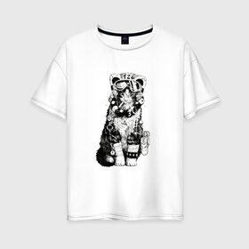 Женская футболка хлопок Oversize с принтом Боевой Котяра Кот в Санкт-Петербурге, 100% хлопок | свободный крой, круглый ворот, спущенный рукав, длина до линии бедер
 | cat | кот | котенок | котик | коты | кошечка | кошка | кошки | летчик