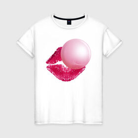 Женская футболка хлопок с принтом BubbleGum Lips в Санкт-Петербурге, 100% хлопок | прямой крой, круглый вырез горловины, длина до линии бедер, слегка спущенное плечо | bubble | bubblegum | day | gum | heart | kiss | lips | love | romantic | valentine | valentines | амур | валентина | влюбленные | влюбленных | всех | губы | день | жвачка | любовь | поцелуй | романтика | романтичность | святого | сердечк