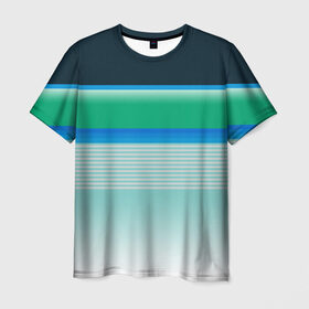 Мужская футболка 3D с принтом Sea color в Санкт-Петербурге, 100% полиэфир | прямой крой, круглый вырез горловины, длина до линии бедер | Тематика изображения на принте: green | line | lines | sea | sea color | wave | зеленый | море | морской цвет