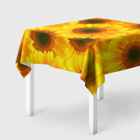 Скатерть 3D с принтом Принт подсолнухи желтый в Санкт-Петербурге, 100% полиэстер (ткань не мнется и не растягивается) | Размер: 150*150 см | желтый | лето | подсолнухи | солнце | цветение | цветы