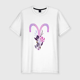 Мужская футболка хлопок Slim с принтом Овен в Санкт-Петербурге, 92% хлопок, 8% лайкра | приталенный силуэт, круглый вырез ворота, длина до линии бедра, короткий рукав | астрология | знаки зодиака | зодиак | созвездие | фиолетовый | цикл