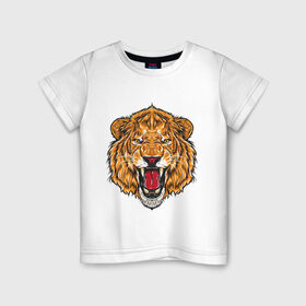 Детская футболка хлопок с принтом Голова льва в Санкт-Петербурге, 100% хлопок | круглый вырез горловины, полуприлегающий силуэт, длина до линии бедер | head | lion | predator | голова | лев | хищник
