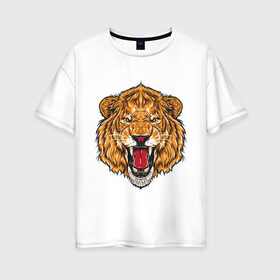 Женская футболка хлопок Oversize с принтом Голова льва в Санкт-Петербурге, 100% хлопок | свободный крой, круглый ворот, спущенный рукав, длина до линии бедер
 | head | lion | predator | голова | лев | хищник