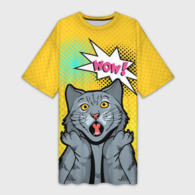 Платье-футболка 3D с принтом Pop Art Cat | Wow в Санкт-Петербурге,  |  | cat | cats | pop art cat | pop cat | кот | коты | кошка | поп арт кот