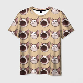 Мужская футболка 3D с принтом поп кэт в Санкт-Петербурге, 100% полиэфир | прямой крой, круглый вырез горловины, длина до линии бедер | popping cat | кот | мем