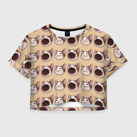 Женская футболка Crop-top 3D с принтом поп кэт в Санкт-Петербурге, 100% полиэстер | круглая горловина, длина футболки до линии талии, рукава с отворотами | popping cat | кот | мем