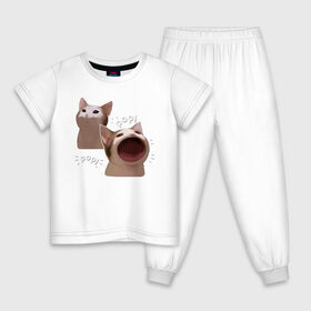 Детская пижама хлопок с принтом Cat Pop - Мем в Санкт-Петербурге, 100% хлопок |  брюки и футболка прямого кроя, без карманов, на брюках мягкая резинка на поясе и по низу штанин
 | art | cat | mem | meme | memes | music | pop | retro | style | арт | буп | кот | котенок | котик | котэ | мем | мемы | музыка | ретро