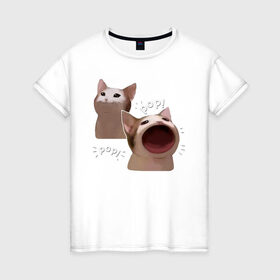 Женская футболка хлопок с принтом Cat Pop - Мем в Санкт-Петербурге, 100% хлопок | прямой крой, круглый вырез горловины, длина до линии бедер, слегка спущенное плечо | art | cat | mem | meme | memes | music | pop | retro | style | арт | буп | кот | котенок | котик | котэ | мем | мемы | музыка | ретро
