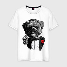 Мужская футболка хлопок с принтом The Dogfather в Санкт-Петербурге, 100% хлопок | прямой крой, круглый вырез горловины, длина до линии бедер, слегка спущенное плечо. | bulldog | dogfather | godfather | movie | pug | бульдог | крестный отец | мопс | фильм