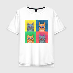 Мужская футболка хлопок Oversize с принтом Pop Cat в Санкт-Петербурге, 100% хлопок | свободный крой, круглый ворот, “спинка” длиннее передней части | art | cat | colorful | mem | meme | memes | music | pop | rainbow | retro | style | арт | буп | кот | котенок | котик | котэ | краски | красочный | мем | мемы | музыка | ретро
