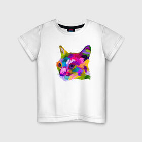 Детская футболка хлопок с принтом Pop Cat в Санкт-Петербурге, 100% хлопок | круглый вырез горловины, полуприлегающий силуэт, длина до линии бедер | art | cat | colorful | mem | meme | memes | music | pop | rainbow | retro | style | арт | буп | кот | котенок | котик | котэ | краски | красочный | мем | мемы | музыка | ретро