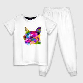 Детская пижама хлопок с принтом Pop Cat в Санкт-Петербурге, 100% хлопок |  брюки и футболка прямого кроя, без карманов, на брюках мягкая резинка на поясе и по низу штанин
 | Тематика изображения на принте: art | cat | colorful | mem | meme | memes | music | pop | rainbow | retro | style | арт | буп | кот | котенок | котик | котэ | краски | красочный | мем | мемы | музыка | ретро