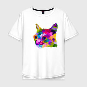 Мужская футболка хлопок Oversize с принтом Pop Cat в Санкт-Петербурге, 100% хлопок | свободный крой, круглый ворот, “спинка” длиннее передней части | art | cat | colorful | mem | meme | memes | music | pop | rainbow | retro | style | арт | буп | кот | котенок | котик | котэ | краски | красочный | мем | мемы | музыка | ретро