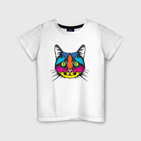Детская футболка хлопок с принтом Pop Cat в Санкт-Петербурге, 100% хлопок | круглый вырез горловины, полуприлегающий силуэт, длина до линии бедер | art | cat | colorful | mem | meme | memes | music | pop | rainbow | retro | style | арт | буп | кот | котенок | котик | котэ | краски | красочный | мем | мемы | музыка | ретро