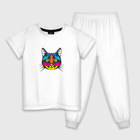 Детская пижама хлопок с принтом Pop art Cat в Санкт-Петербурге, 100% хлопок |  брюки и футболка прямого кроя, без карманов, на брюках мягкая резинка на поясе и по низу штанин
 | art | cat | colors | paints | pop | riot | арт | буйство | буп | кот | кошка | краски | поп