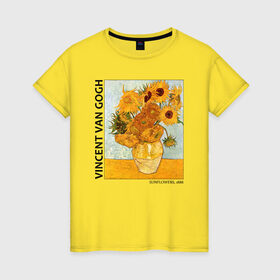 Женская футболка хлопок с принтом Подсолнухи (Винсент Ван Гог) в Санкт-Петербурге, 100% хлопок | прямой крой, круглый вырез горловины, длина до линии бедер, слегка спущенное плечо | ван гог | винсент ван гог | желтый | живопись | изобразительное искусство | импрессионизм | искусство | подсолнухи | постимпрессионизм | цветы