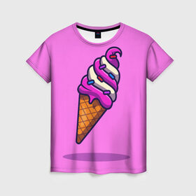 Женская футболка 3D с принтом Специальное мороженое в Санкт-Петербурге, 100% полиэфир ( синтетическое хлопкоподобное полотно) | прямой крой, круглый вырез горловины, длина до линии бедер | девушки | мороженое | особый | привлекательный | розовый