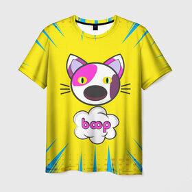 Мужская футболка 3D с принтом PoP CaT BooP в Санкт-Петербурге, 100% полиэфир | прямой крой, круглый вырез горловины, длина до линии бедер | Тематика изображения на принте: boom | meme | pop art | popping | бум | буп кот | котик | мем | поп арт | ретро | стиль