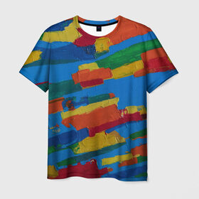 Мужская футболка 3D с принтом Разноцветная абстракция в Санкт-Петербурге, 100% полиэфир | прямой крой, круглый вырез горловины, длина до линии бедер | абстракция | картина | масло | полосы | холст | цвет | яркость