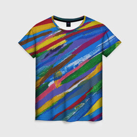 Женская футболка 3D с принтом Картина абстракция в Санкт-Петербурге, 100% полиэфир ( синтетическое хлопкоподобное полотно) | прямой крой, круглый вырез горловины, длина до линии бедер | абстракция | картина | краска | масло | полосы | холст | цвет | яркость