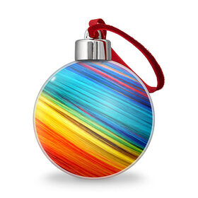 Ёлочный шар с принтом цветной мех диагональ в Санкт-Петербурге, Пластик | Диаметр: 77 мм | волокна | геометрия | диагональ | краски | мех | полоски | полосы | радуга | текстура | цвета | яркий