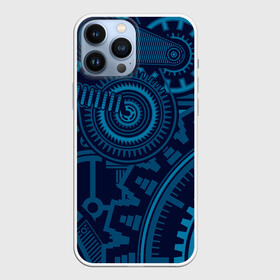 Чехол для iPhone 13 Pro Max с принтом Steampunk Mechanic Blue в Санкт-Петербурге,  |  | gears | mechanics | mechanism | steampunk | механизм | механика | стимпанк | шестеренки