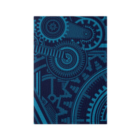 Обложка для паспорта матовая кожа с принтом Steampunk Mechanic Blue в Санкт-Петербурге, натуральная матовая кожа | размер 19,3 х 13,7 см; прозрачные пластиковые крепления | gears | mechanics | mechanism | steampunk | механизм | механика | стимпанк | шестеренки