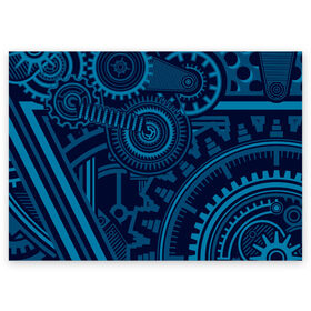 Поздравительная открытка с принтом Steampunk Mechanic Blue в Санкт-Петербурге, 100% бумага | плотность бумаги 280 г/м2, матовая, на обратной стороне линовка и место для марки
 | gears | mechanics | mechanism | steampunk | механизм | механика | стимпанк | шестеренки