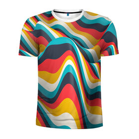 Мужская футболка 3D спортивная с принтом Цветные волны в Санкт-Петербурге, 100% полиэстер с улучшенными характеристиками | приталенный силуэт, круглая горловина, широкие плечи, сужается к линии бедра | abstract | color | waves | абстракция | волны