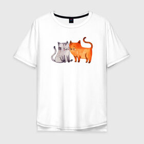Мужская футболка хлопок Oversize с принтом Парочка в Санкт-Петербурге, 100% хлопок | свободный крой, круглый ворот, “спинка” длиннее передней части | влюбленные | котики | кошки | любовь | полосатый