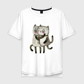 Мужская футболка хлопок Oversize с принтом Парочка в Санкт-Петербурге, 100% хлопок | свободный крой, круглый ворот, “спинка” длиннее передней части | влюбленные | котики | кошки | любовь | полосатый