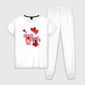 Женская пижама хлопок с принтом Коала в Санкт-Петербурге, 100% хлопок | брюки и футболка прямого кроя, без карманов, на брюках мягкая резинка на поясе и по низу штанин | 14 февраля | день всех влюбленных | любовь | медведь | панда | розовый | сердечки
