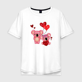 Мужская футболка хлопок Oversize с принтом Коала в Санкт-Петербурге, 100% хлопок | свободный крой, круглый ворот, “спинка” длиннее передней части | Тематика изображения на принте: 14 февраля | день всех влюбленных | любовь | медведь | панда | розовый | сердечки
